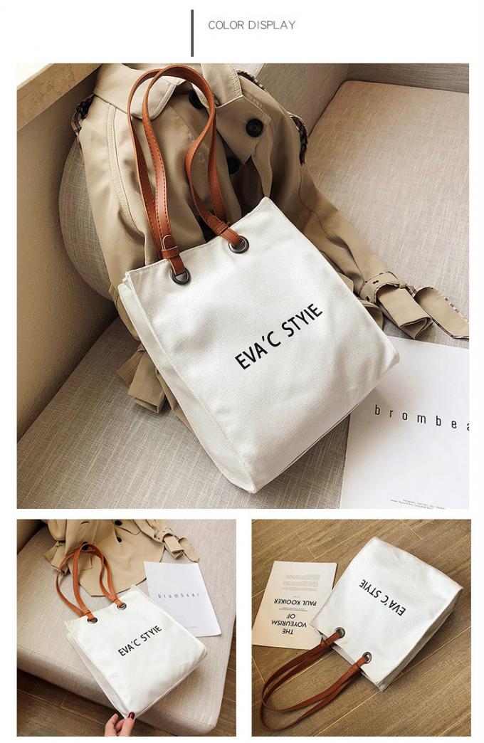 Donna borse riutilizzabili su misura borsa di tela 10oz con maniglie di pelle 5