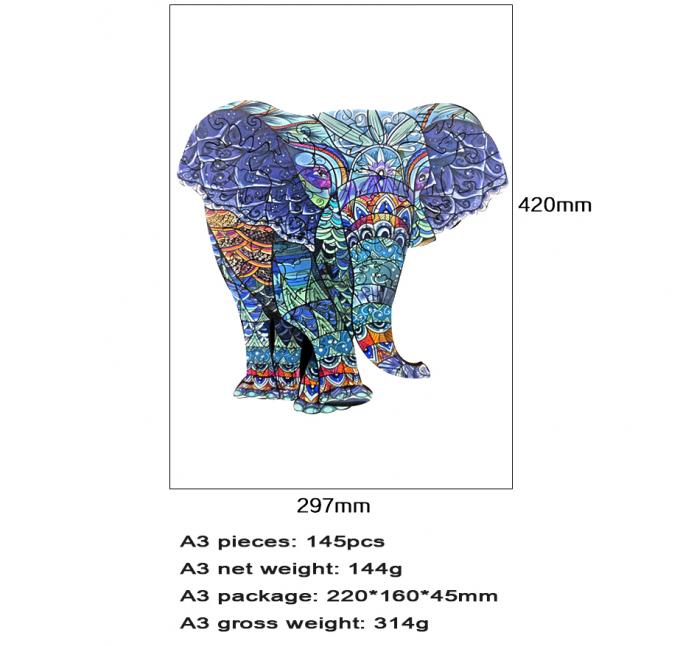 Pavimento colorato a forma di animale Legno elefante puzzle per bambini di 3 anni 4
