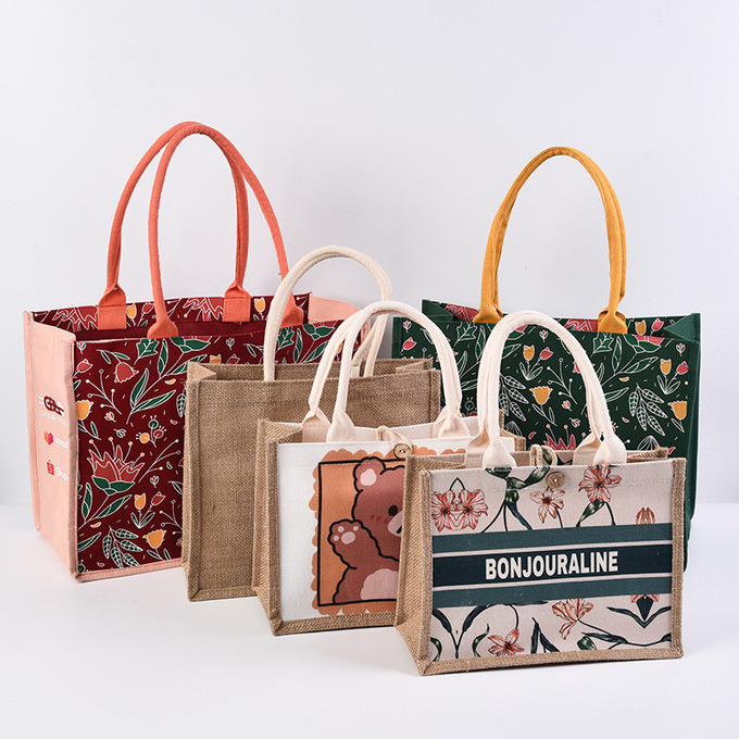Borse di giuta stampate in tela naturale personalizzate Borsa di giuta stampata 0