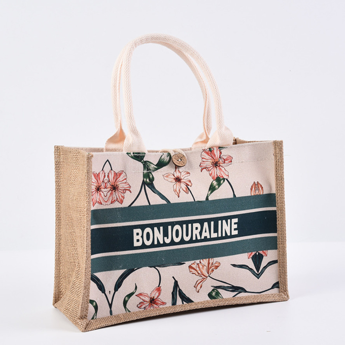 Borse di giuta stampate in tela naturale personalizzate Borsa di giuta stampata 1