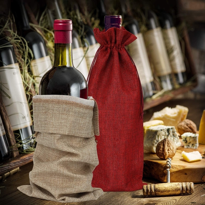 Borse di giuta stampate con corde a catena ricambiabili Borse regalo per vino 1