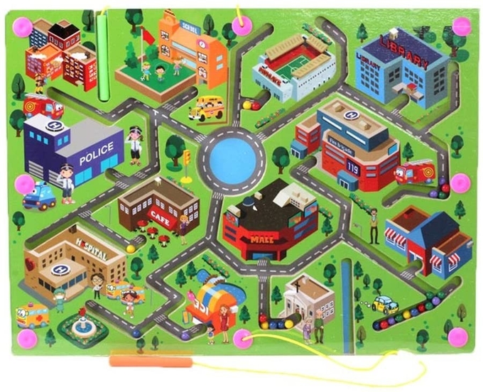 Bambini Traffico della città Legno Magnetico Labirinto Puzzle Giocattoli didattici 0